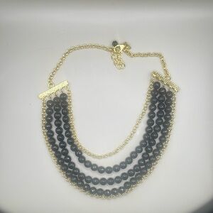 Elegant Black Beaded Necklace with Gold Chain
